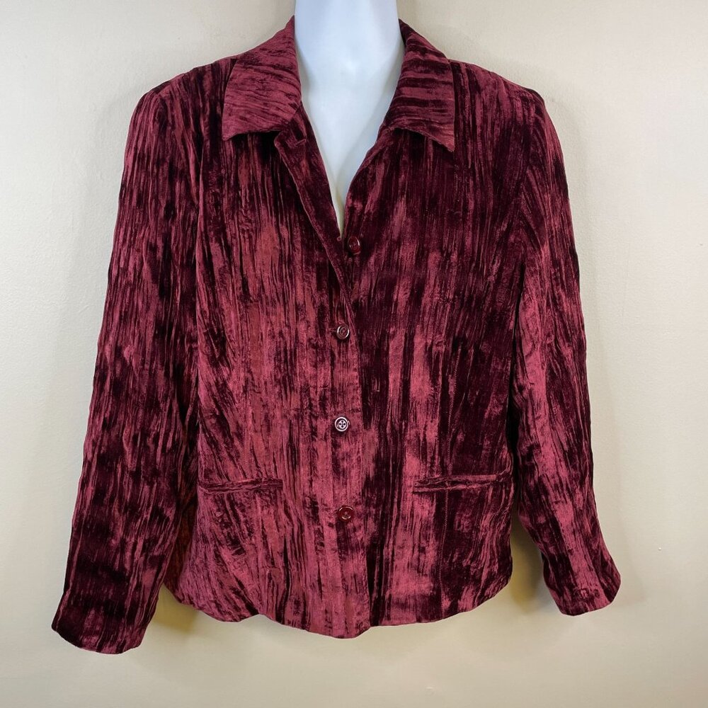 Vintage Coldwater Creek Womens Velvet Jacket Blazer XL‎ Burgundy Holiday Event